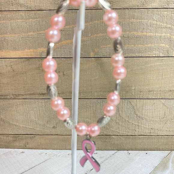 Light Pink Ribbon Stretchy Bracelet with Dangling Charm - Picture 2 of 3